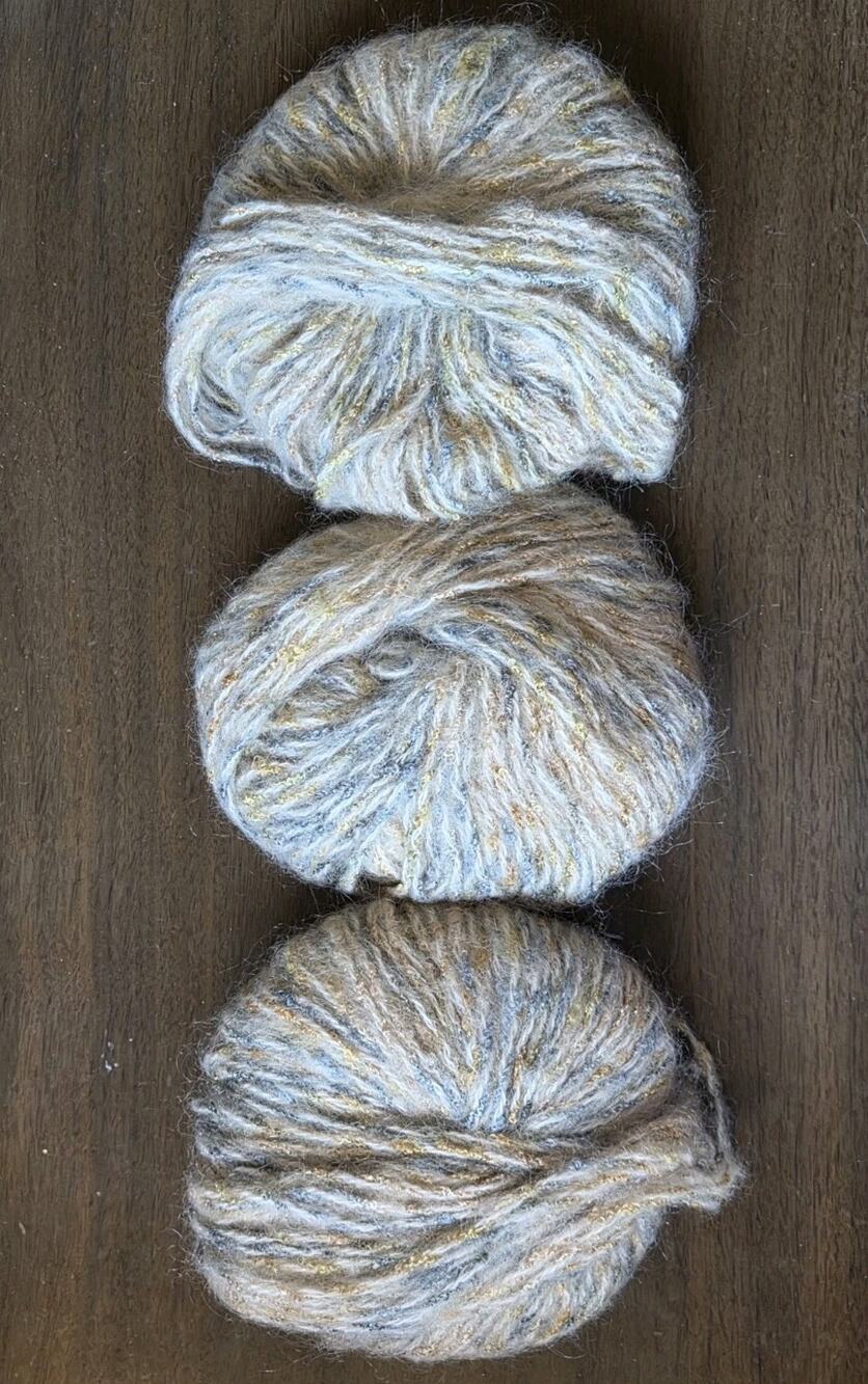 Vintage Fuzzy Art Yarn Lot Metallic Mohair Blend Taupe Beige Textured 5.1oz